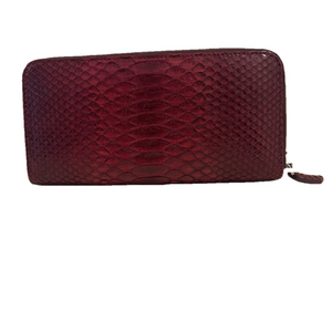Di Tanto Red Snakeskin Leather Zip Around Wallet